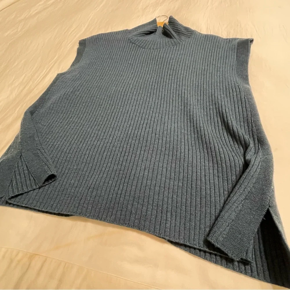 EILEEN FISHER Ribbed Turtleneck‎ Wool Tank In Alpine L - Picture 6 of 16
